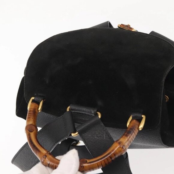GUCCI Bamboo Backpack Suede Black Gold 003 2058 016 Auth BA5937 - Picture 7 of 15